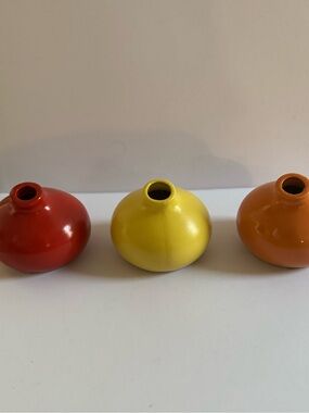 3-Piece Pacific Rim Ceramic Bud Vases in Red, Yellow & Orange